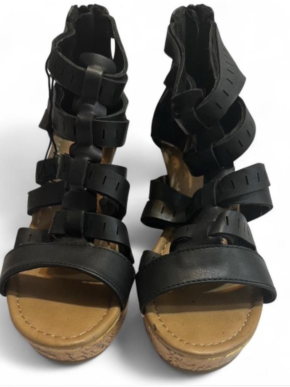 Black Strappy Wedge Sandals - Women - Picture 1 of 7